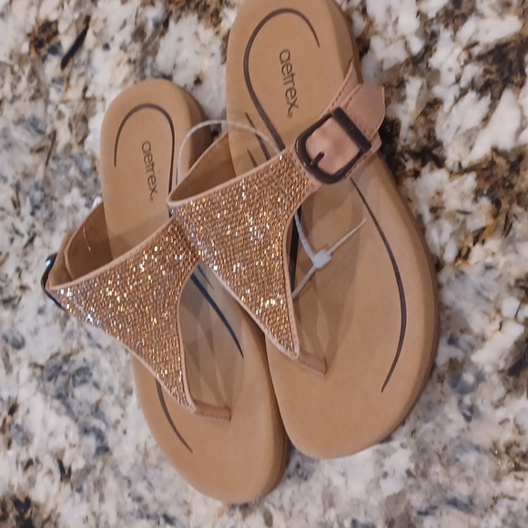 AETREX Rose Gold Rhinestone Toe Strap Arch Support Sandals Size 6 $100 NEW - Picture 6 of 13